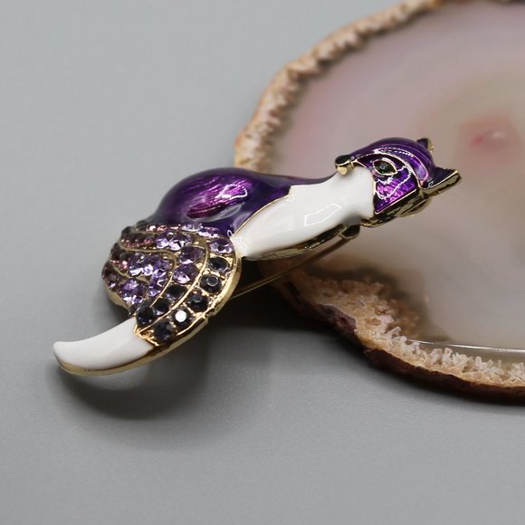 Fox animal pin brooch jewelry fashion purple gold - Picture 3 of 12